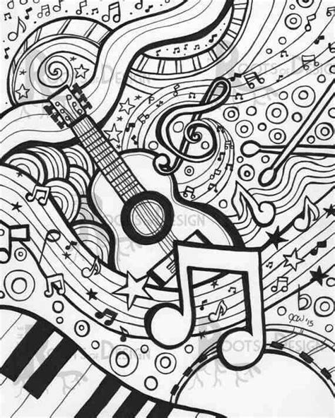 black  white drawing  musical instruments   notes