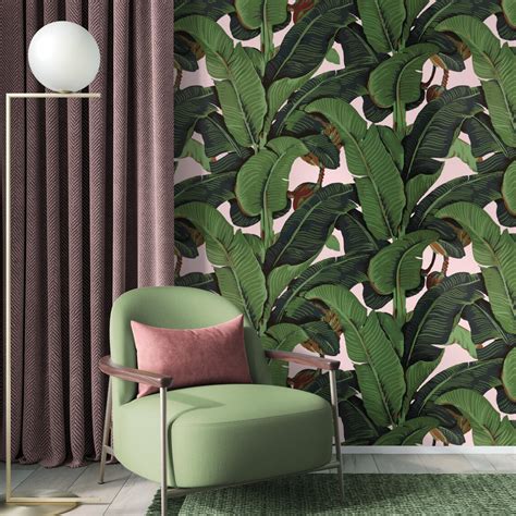 banana leaf print tropical wallpaper etsy
