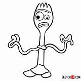 Toy Story Forky Draw Coloring Cartoon Step Drawing Characters Pages Drawings Easy Disney Character Sketchok Popular Cartoons Alien sketch template