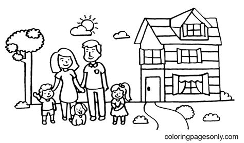 happy family  house coloring page  printable coloring pages