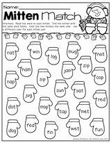 Kindergarten Worksheets Mitten Winter Color Match Pair Word Mittens Activities Math Same Literacy Family Rhyming Preschool Visit Choose Board sketch template