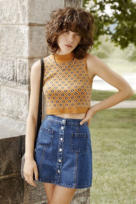 bdg denim button front skirt 70s inspired fashion