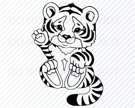 baby tiger  svg black white transfer vector images etsy