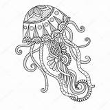 Jellyfish Zentangle Drawn Hand Style Stock Coloring Tattoo Illustration Shirt Book Depositphotos Gmail sketch template