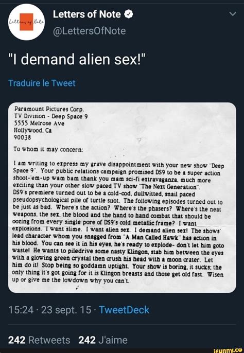 Letters Of Note I Demand Alien Sex Traduire Le Tweet Paramount