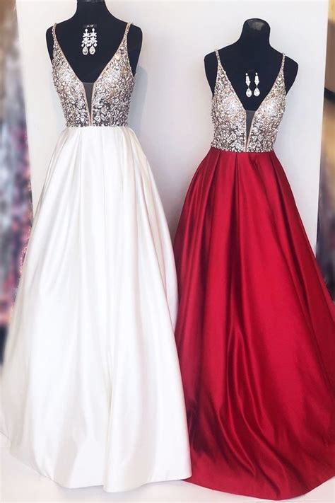 v neck long prom dresses with beaded for women white prom dress prom