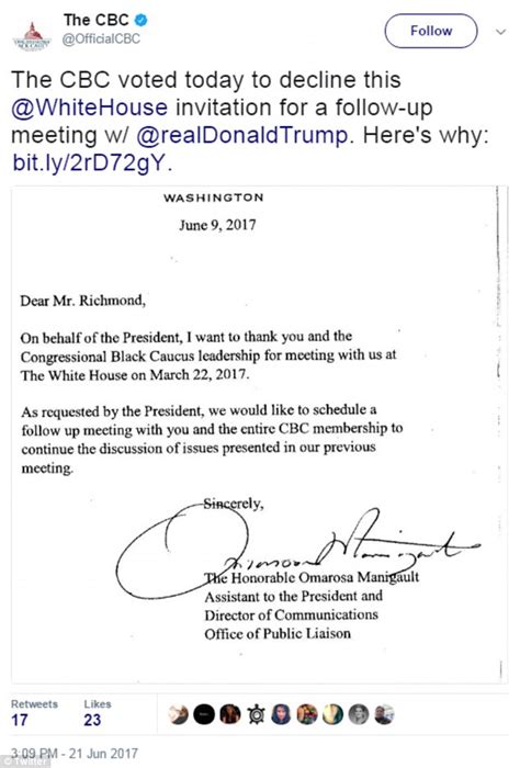 Trump Invite To Congressional Black Caucus Snubbed Daily Mail Online