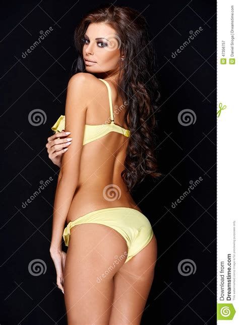 Semi Rear View Of Woman In Yellow Underwear Stock Image