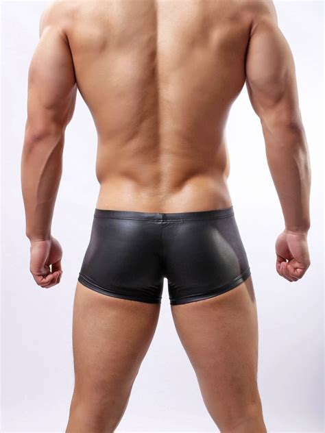 hot sexy men swimwear boxer trunks brand gay penis pouch bulge underwear latex leather