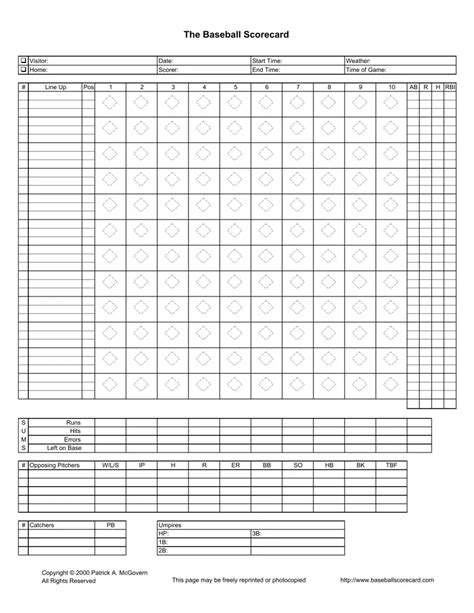 baseball scorecard fill  printable  forms