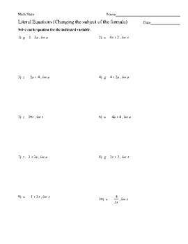 literal equations worksheet answer key support worksheet