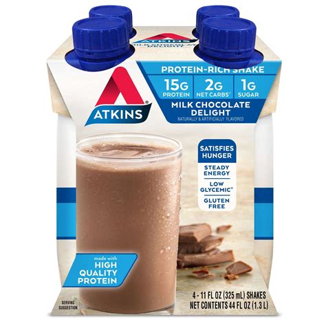 atkins gluten  protein rich shake milk chocolate delight keto