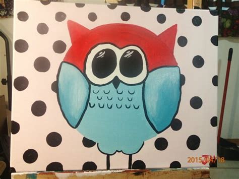 cute owl painting colorful owl polka dot  brilliantcolorsbyjen