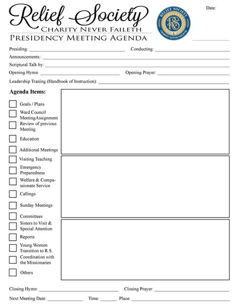 lds yw presidency meeting agenda template invitation template ideas
