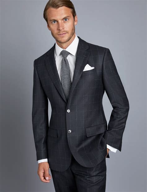 kollektion luxurioeser anzug aus  schurwolle tailored fit gitterkaro dunkelblau