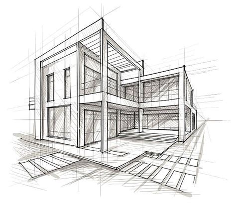linear architectural sketch detached house stock illustration downl