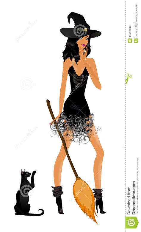 Beautiful Sexy Witch With A Black Cat Royalty Free Stock