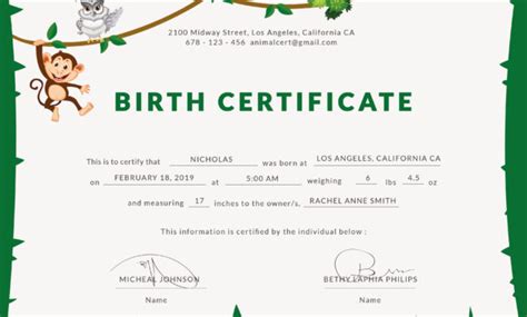 awesome dog birth certificate template editable  professional