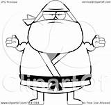 Ninja Cartoon Chubby Man Clipart Careless Shrugging Depressed Cory Thoman Outlined Coloring Vector sketch template