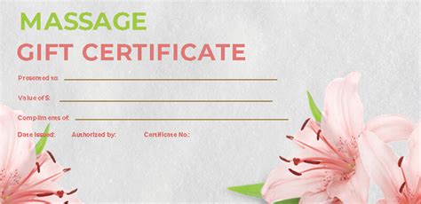 printable gift cards templetes massage therapist gift certificate