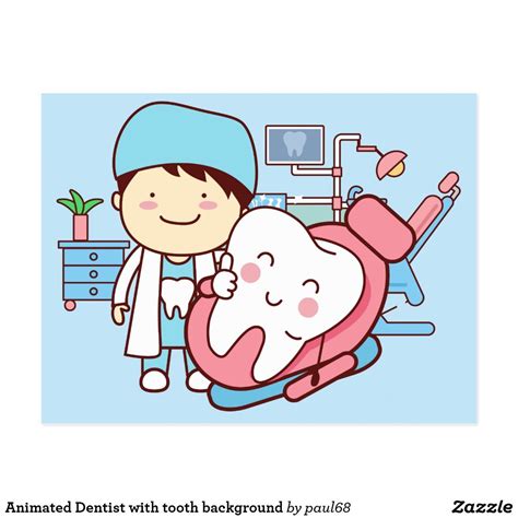 animated dentist with tooth background postcard dentist