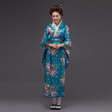 buy blue japanese women silk rayon kimono yukata with