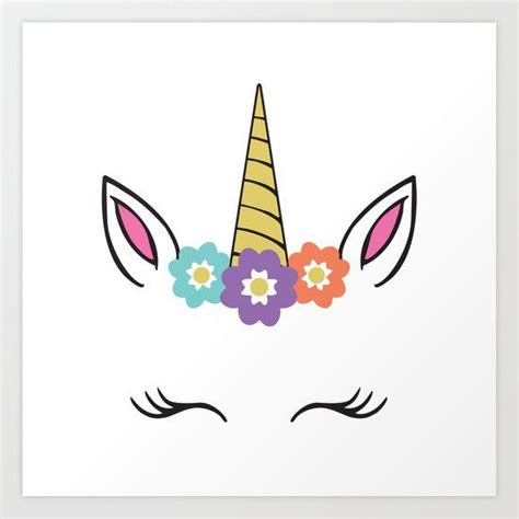 unicorn face flowers eyelashes horn ears art print  designgallery