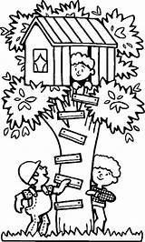 Coloring House Tree Colouring Pages Summer Summertime Spending Kids Visit Activity sketch template