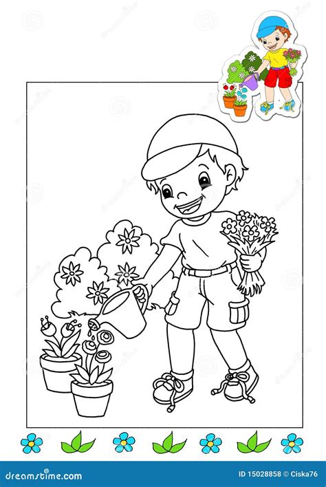 coloring book   works  gardener stock illustration