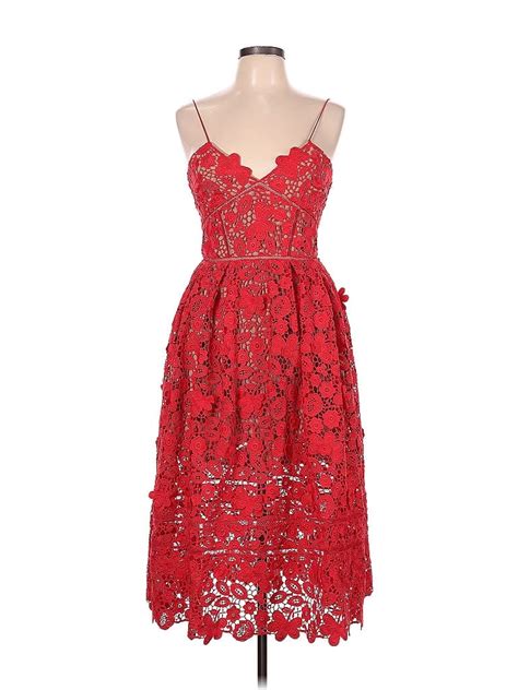 Self Portrait 100 Polyester Solid Red Cocktail Dress Size 6 51 Off