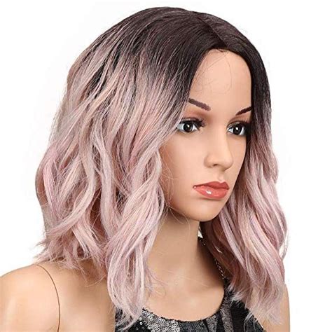 amazoncom style icon  short wavy wig ombre pink wig middle part lace wig synthetic lace