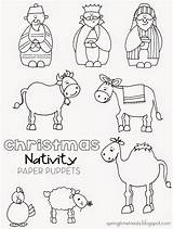 Nativity Puppets Paper Printables Color Version Children sketch template