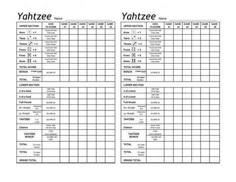 yahtzee forms printable printable forms