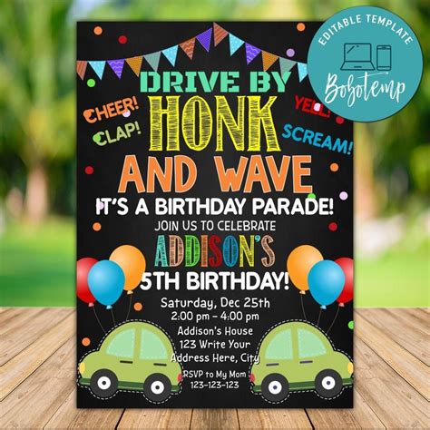 drive by birthday party invitation template instant