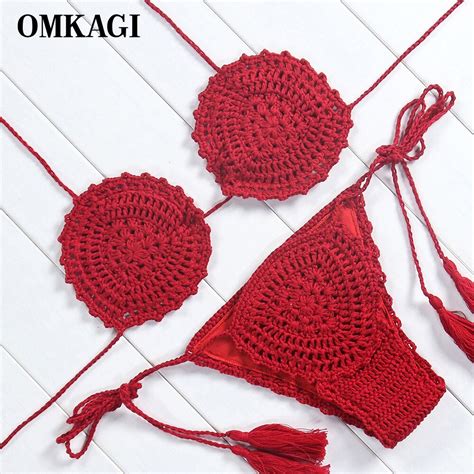 omkagi knitting bikini 2018 handmade crochet swimsuit sexy bikinis