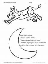 Hey Nursery Cow Moon Over Diddle Coloring Jumping Worksheets Rhyme Preschool Rhymes Showing Activities Numbers sketch template