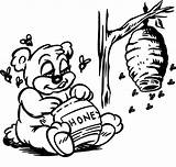 Coloring Honey Bear Pages Hungry Pooh Eat Jar sketch template
