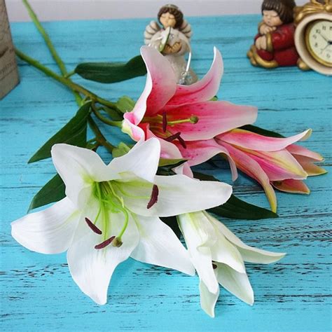 buy 6pcs fake single stem lily simulation lilies with