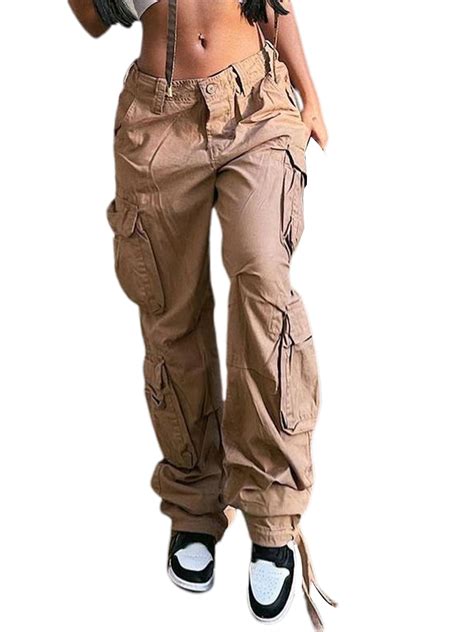 gwiyeopda womens  waist cargo pants baggy trouser vintage aesthetic