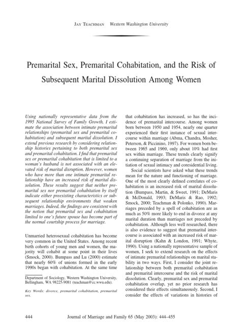 Premarital Sex Premarital Cohabitation And The Risk Of Subsequent