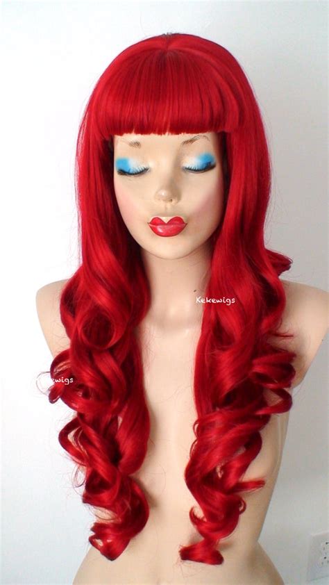 28 Red Long Curly Hair With Bangs Wig Kekewigs