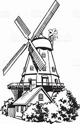 Windmill Line Dutch Clipart Drawing Cartoon Mill Wind Vector Buildings Houses Homes Drawings Charge Vinyl Clip Decals Customize Sticker Paintingvalley sketch template