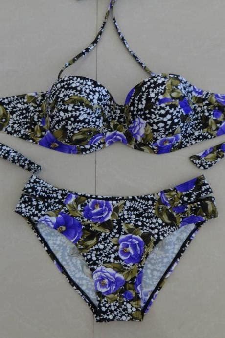 tropical tree printing two piece swimsuit bikini female swimsuit on luulla