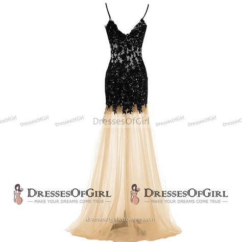Sexy Black See Through Long Prom Dress Spaghetti Straps