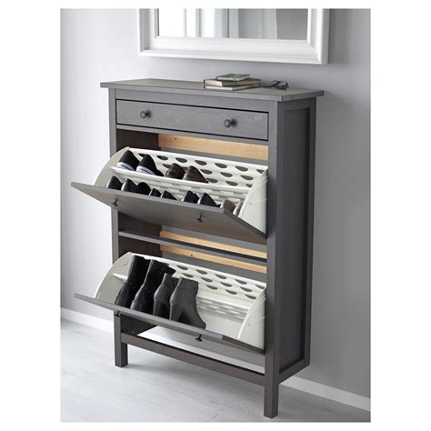 hemnes shoe cabinet   compartments dark gray gray stained
