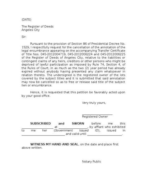 verified letter request  cancellation  encumbrance  rule  sec