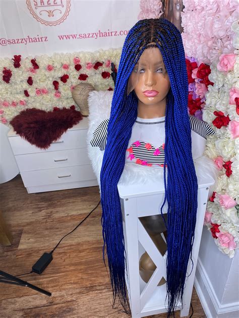 blue knotless braids wig knotless box braids wig for black etsy