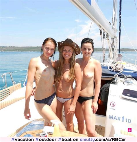 outdoor boat ocean smallboobs tanlines smiling bikini topless chooseone left
