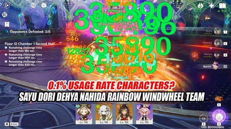 Sayu Dori Dehya Nahida Rainbow Windwheel Team 3 8 Floor 12 0 1 Usage