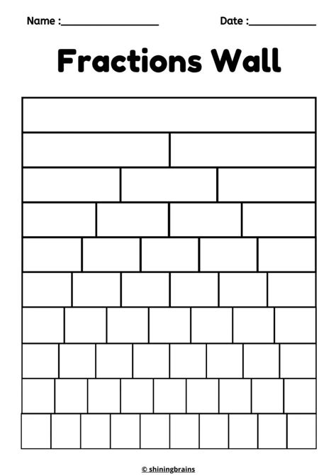 fraction wall printable  blank fraction wall sheets shining brains
